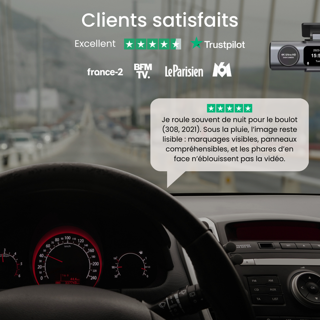 Dashcam Duo 4K – Avant + Arrière, GPS, Wi-Fi, App FR