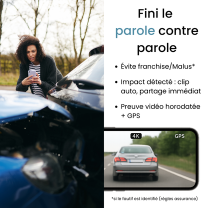 Dashcam Duo 4K – Avant + Arrière, GPS, Wi-Fi, App FR