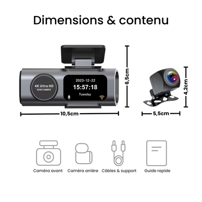 Dashcam Duo 4K – Avant + Arrière, GPS, Wi-Fi, App FR